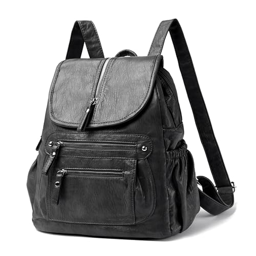 DEEVORCA Mode Damen Rucksack Damen Zwei Schulter Rucksack Flip Cover Design Damenrucksack Ferien Frau Rucksack Damen iPad Rucksack Madchen Schultasche Umhängetasche Wasserfest PU Leder Grau von DEEVORCA