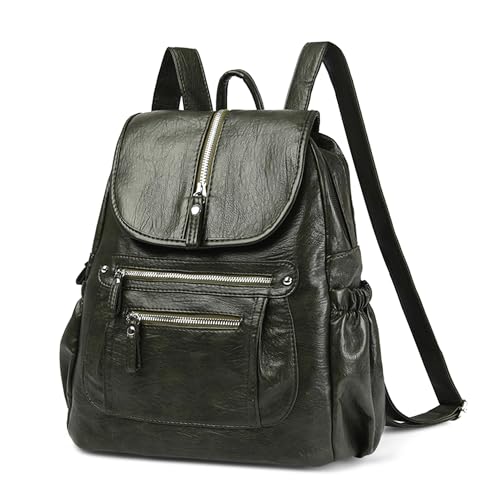DEEVORCA Mode Damen Rucksack Damen Zwei Schulter Rucksack Flip Cover Design Damenrucksack Ferien Frau Rucksack Damen iPad Rucksack Madchen Schultasche Umhängetasche Wasserfest PU Leder Grün von DEEVORCA