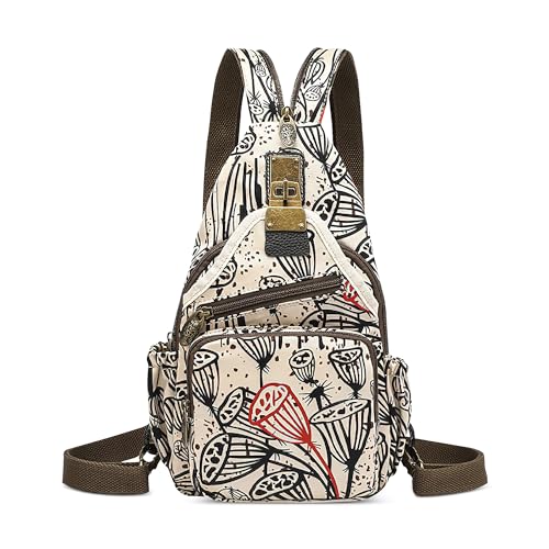 DEEVORCA Mode Damen Rucksack Lässig Anti-Diebstahl Brusttasche Vintage Crossbody Umhängetasche Arbeit Reisen Einkaufen Sport Klein Sling Bag Nylon Print Schultertasche Handtaschen Weiß von DEEVORCA