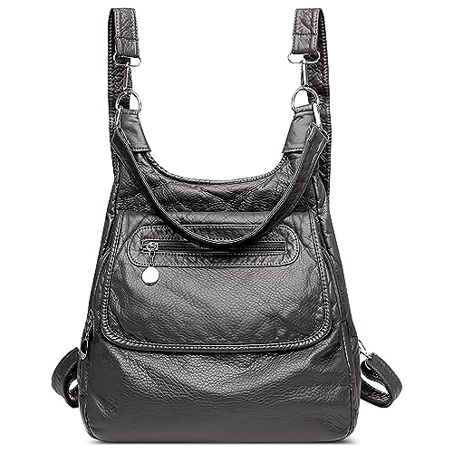 DEEVORCA Mode Damen Rucksack Lässig Reisen Umhängetasche PU Leder Wasserdicht Schule Arbeit Einkaufen Schultertasche Frauen Mehrere Taschen Backpack Multifunktionale Handtasche Grau von DEEVORCA