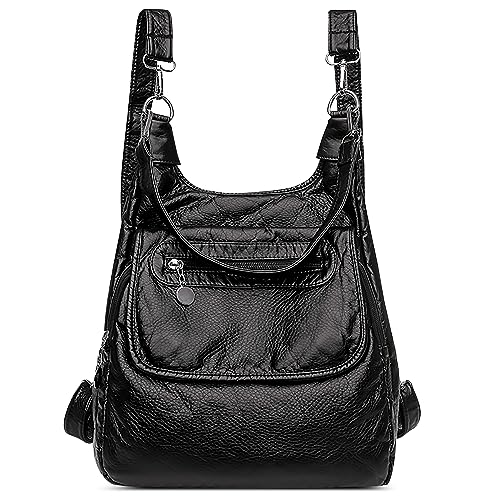 DEEVORCA Mode Damen Rucksack Lässig Reisen Umhängetasche PU Leder Wasserdicht Schule Arbeit Einkaufen Schultertasche Frauen Mehrere Taschen Backpack Multifunktionale Handtasche Schwarz von DEEVORCA
