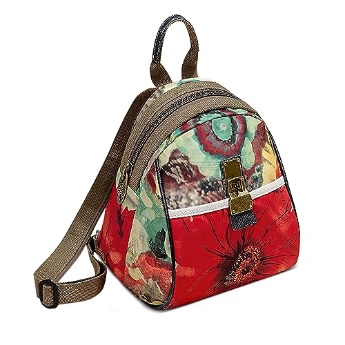 DEEVORCA Mode Damen Rucksack Vintage Umhängetasche Lässig Anti-Diebstahl Brusttasche Arbeit Reisen Einkaufen Sport Klein Sling Bag Nylon Print Crossbag Schultertasche Handtaschen Rot B von DEEVORCA