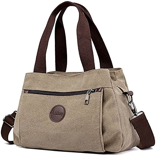 DEEVORCA Mode Damen Umhängetasche Lässig Reisen Messenger Multifunktional Crossbody Tasche Arbeiten Einkaufen Dating Mehrere Taschen Groß Leinwand Handtasche Schultertasche Khaki A von DEEVORCA