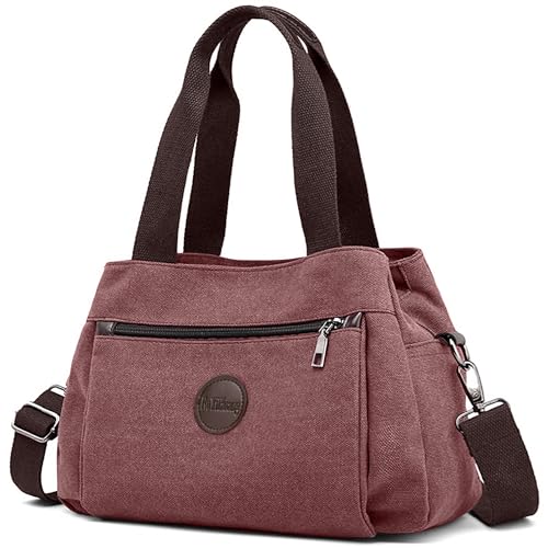 DEEVORCA Reisehandtasche für Damen – wasserdichtes Canvas Schultertasche mit Mehreren Fächern und Anti-Diebstahlfach, Große Kapazität, Ideal für Reisen, Einkaufen, Arbeit und Alltag (Bordeauxrot) von DEEVORCA