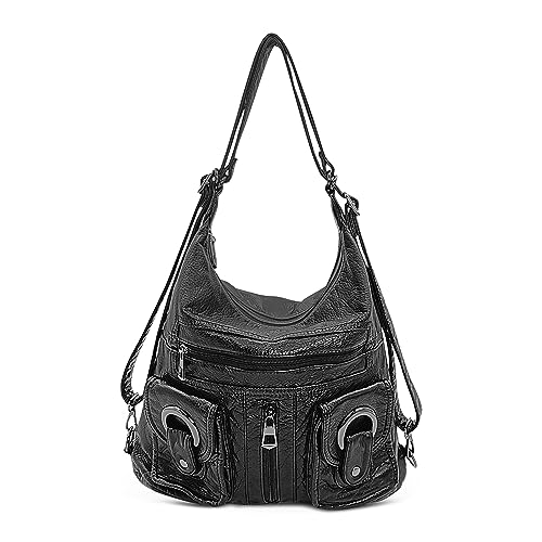 DEEVORCA Mode Damen Umhängetasche Lässig Reisen Rucksack PU Leder Wasserdicht Arbeit Einkaufen Crossbody Tasche Mehrere Taschen Schultertasche Frauen Multifunktionale Handtasche Schwarz von DEEVORCA