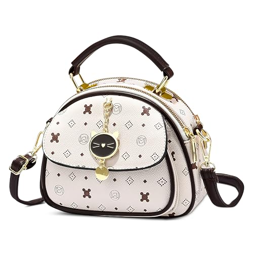 DEEVORCA Mode Damen Umhängetasche Vintage Casual Drucken Crossbody Tasche Reisen Dating Arbeiten Party Pu Leder Frauen Messenger Bag Mehrere Taschen Handtasche Niedlicher Anhänger Weiß B von DEEVORCA