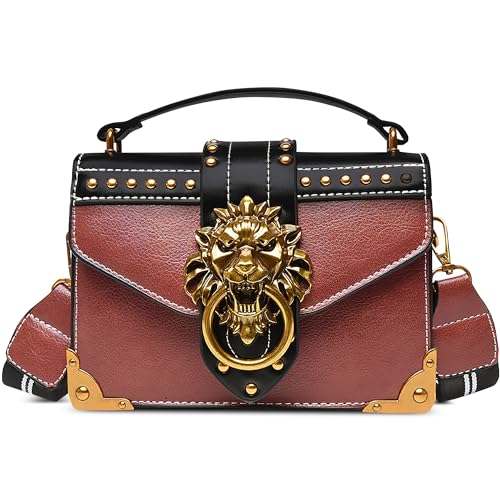 DEEVORCA Mode Damen Umhängetasche Vintage Metall Löwenkopf Dekoration Casual Crossbody Tasche Reisen Dating Arbeiten Party Pu Leder Frauen Messenger Bag Multifunktional Handtasche Rosa von DEEVORCA