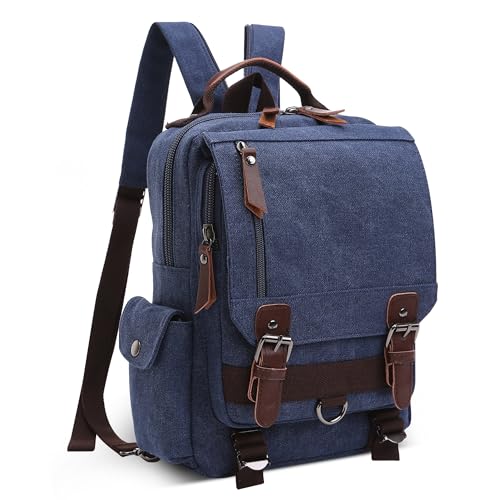 DEEVORCA Mode Herren Rucksack Canvas Schultertasche Rucksäcke für 12.9 Zoll iPad Tagesrucksack Daypacks Reisen Lässig Arbeit Schule Camping Täglich Leinwand Backpack Herren Messenger Bag Blau von DEEVORCA