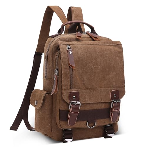 DEEVORCA Mode Herren Rucksack Canvas Schultertasche Rucksäcke für 12.9 Zoll iPad Tagesrucksack Daypacks Reisen Lässig Arbeit Schule Camping Täglich Leinwand Backpack Herren Messenger Bag Braun von DEEVORCA
