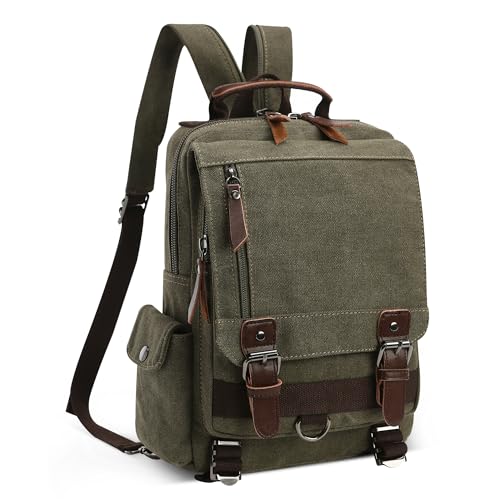DEEVORCA Mode Herren Rucksack Canvas Schultertasche Rucksäcke für 12.9 Zoll iPad Tagesrucksack Daypacks Reisen Lässig Arbeit Schule Camping Täglich Leinwand Backpack Herren Messenger Bag Grün von DEEVORCA