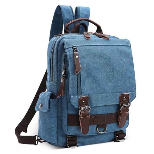 DEEVORCA Mode Herren Rucksack Canvas Schultertasche Rucksäcke für 12.9 Zoll iPad Tagesrucksack Daypacks Reisen Lässig Arbeit Schule Camping Täglich Leinwand Backpack Herren Messenger Bag Hellblau von DEEVORCA