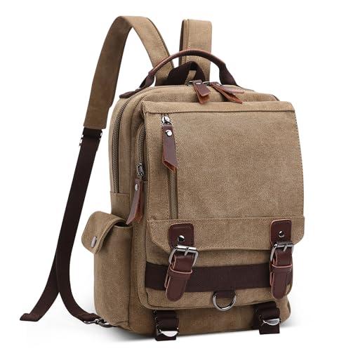 DEEVORCA Mode Herren Rucksack Canvas Schultertasche Rucksäcke für 12.9 Zoll iPad Tagesrucksack Daypacks Reisen Lässig Arbeit Schule Camping Täglich Leinwand Backpack Herren Messenger Bag Khaki von DEEVORCA