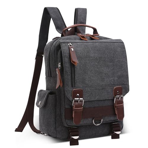 DEEVORCA Mode Herren Rucksack Canvas Schultertasche Rucksäcke für 12.9 Zoll iPad Tagesrucksack Daypacks Reisen Lässig Arbeit Schule Camping Täglich Leinwand Backpack Herren Messenger Bag Schwarz von DEEVORCA