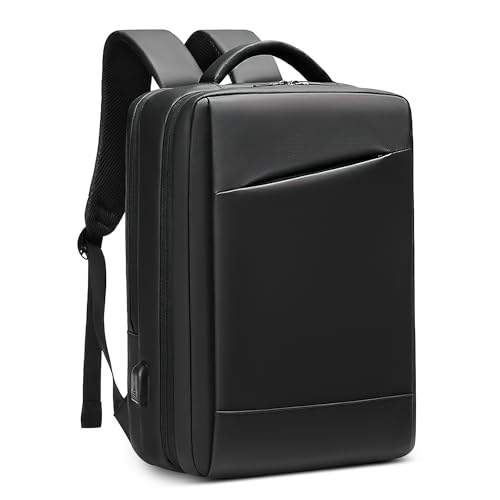DEEVORCA Mode Herren Rucksack Elegant 17.3 Zoll Laptoptasche Schulrucksack mit USB Ladeanschluss Multifunktional Taschen Tagesrucksack für Reisen Business Arbeit Wasserdicht Herren Backpack Schwarz B von DEEVORCA