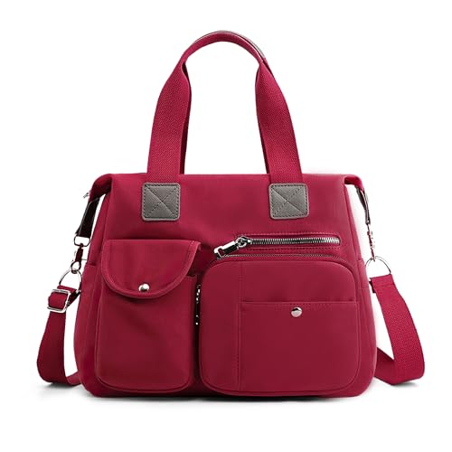 DEEVORCA Mode Lässig Damen Umhängetasche Leicht Reisen Umhängetaschen Mehrere Taschen Multifunktional Crossbody Tasche Arbeiten Einkaufen Schultertasche Groß Nylon Handtasche Rot von DEEVORCA