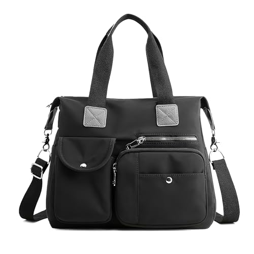 DEEVORCA Mode Lässig Damen Umhängetasche Leicht Reisen Umhängetaschen Mehrere Taschen Multifunktional Crossbody Tasche Arbeiten Einkaufen Schultertasche Groß Nylon Handtasche Schwarz von DEEVORCA