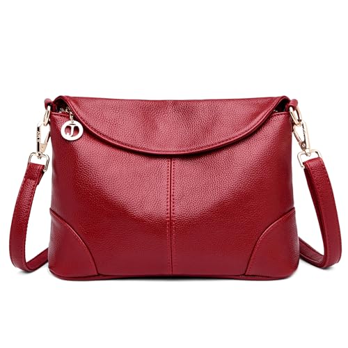 DEEVORCA Mode Leicht Damen Schultertaschen Elegant Handtasche Kuriertaschen PU Leder Casual Messenger Bag für Reise Täglich Urlaub Shopper Business Arbeiten Damen Umhängetasche Rot von DEEVORCA