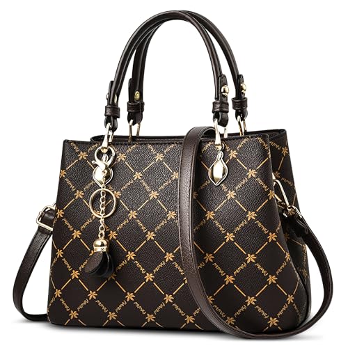 DEEVORCA Retro Damen Handtasche Elegant Klassisch Gedruckt Umhängetasche Lässig Pu Leder Messenger Umhängetaschen Dating Arbeiten Party Reisen Geschäft Henkeltaschen Mode Anhänger Braun A von DEEVORCA