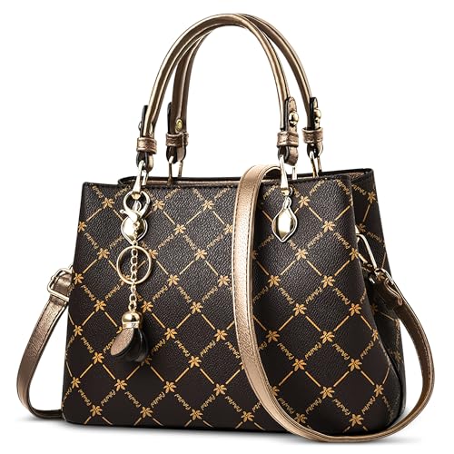 DEEVORCA Retro Damen Handtasche Elegant Klassisch Gedruckt Umhängetasche Lässig Pu Leder Messenger Umhängetaschen Dating Arbeiten Party Reisen Geschäft Henkeltaschen Mode Anhänger Golden A von DEEVORCA