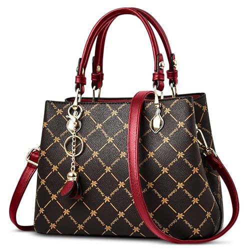 DEEVORCA Retro Damen Handtasche Elegant Klassisch Gedruckt Umhängetasche Lässig Pu Leder Messenger Umhängetaschen Dating Arbeiten Party Reisen Geschäft Henkeltaschen Mode Anhänger Rot A von DEEVORCA