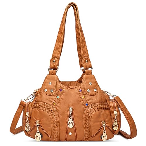 DEEVORCA Retro Damen Handtaschen Mode Umhängetasche Mittel Elegant Umhängetaschen Lässig PU-Leder für Büro Arbeiten Party Reisen Dating Einkaufen Multifunktional Messenger Taschen Gelbliches Braun von DEEVORCA