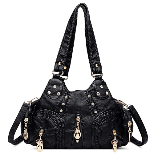 DEEVORCA Retro Damen Handtaschen Mode Umhängetasche Mittel Elegant Umhängetaschen Lässig PU-Leder für Büro Arbeiten Party Reisen Dating Einkaufen Multifunktional Messenger Taschen Schwarz von DEEVORCA