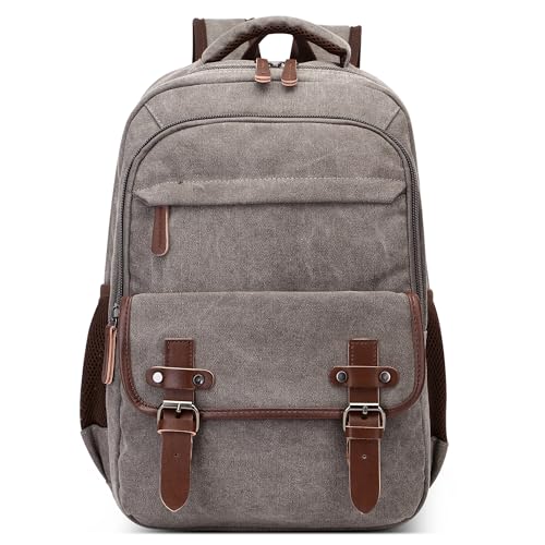 DEEVORCA Retro Rucksack Herren Elegant Groß Kapazität Tagesrucksack für 15 Zoll Laptop mit Griff Mehrere Taschen Schulrucksack Reisen Lässig Arbeit Camping Täglich Leinwand Herren Backpack Grau von DEEVORCA