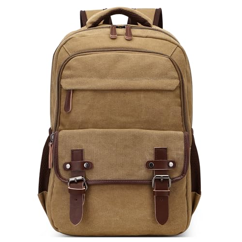 DEEVORCA Retro Rucksack Herren Elegant Groß Kapazität Tagesrucksack für 15 Zoll Laptop mit Griff Mehrere Taschen Schulrucksack Reisen Lässig Arbeit Camping Täglich Leinwand Herren Backpack Khaki von DEEVORCA