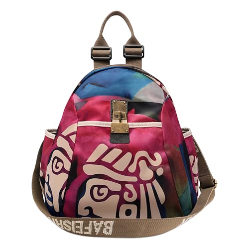 DEEVORCA Rucksack für Damen Elegant Frauen Umhängetasche Modischer Aufdruck Vintage Hardware Design Handtasche Urlaub Ausflüge Camping Crossbody Tasche Wasserdichtes Oxford Gewebe Rosa A von DEEVORCA