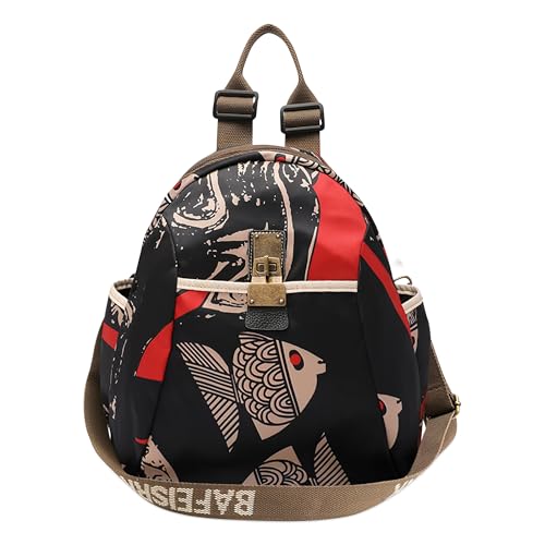 DEEVORCA Rucksack für Damen Elegant Frauen Umhängetasche Modischer Aufdruck Vintage Hardware Design Handtasche Urlaub Ausflüge Camping Crossbody Tasche Wasserdichtes Oxford Gewebe Rot A von DEEVORCA