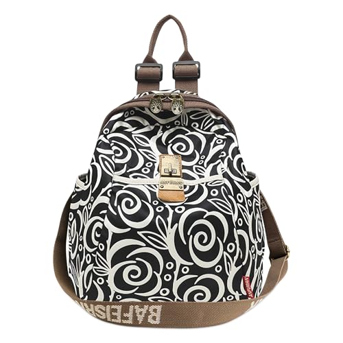 DEEVORCA Rucksack für Damen Elegant Frauen Umhängetasche Modischer Aufdruck Vintage Hardware Design Handtasche Urlaub Ausflüge Camping Crossbody Tasche Wasserdichtes Oxford Gewebe Weiß von DEEVORCA