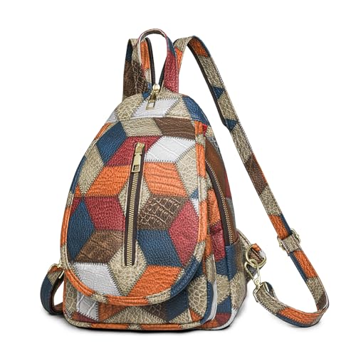 DEEVORCA Rucksäcke für Damen Exquisit Frauen Rucksack Farbblockdesign Frauenrucksack Arbeit Rucksack Urlaub Rucksäcke Damen Reise Tagesrucksack IPad Rucksack Wasserdichtes PU Leder Blau von DEEVORCA
