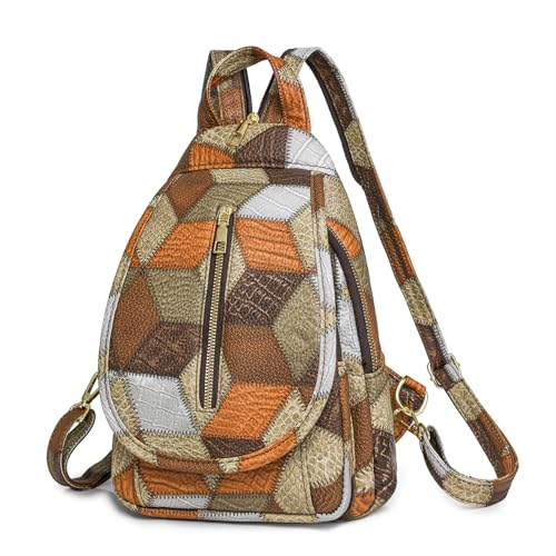 DEEVORCA Rucksäcke für Damen Exquisit Frauen Rucksack Farbblockdesign Frauenrucksack Arbeit Rucksack Urlaub Rucksäcke Damen Reise Tagesrucksack IPad Rucksack Wasserdichtes PU Leder Braun von DEEVORCA