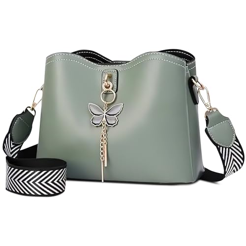 DEEVORCA Süße Damen Umhängetasche Klein Umhängetaschen Lässig PU-Leder Handtaschen Arbeiten Party Reisen Dating Mode Messenger Taschen mit Elegant Schmetterlings Anhänger Grün von DEEVORCA