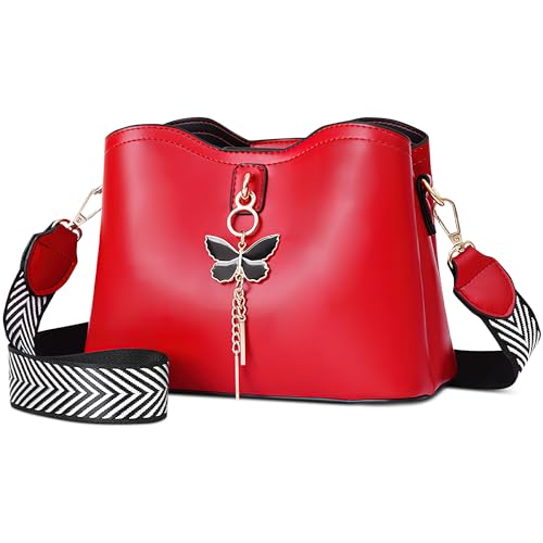 DEEVORCA Süße Damen Umhängetasche Klein Umhängetaschen Lässig PU-Leder Handtaschen Arbeiten Party Reisen Dating Mode Messenger Taschen mit Elegant Schmetterlings Anhänger Rot von DEEVORCA