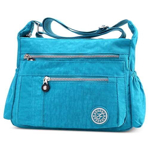 DEEVORCA Umhängetaschen Damen Lässige Messenger Tasche Mode Mehrere Taschen Nylon Wasserdicht Leicht Umhängetasche Täglich Reisen Arbeit Einkaufen Schultertaschen Blau B von DEEVORCA