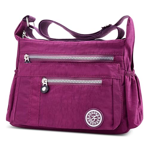 DEEVORCA Umhängetaschen Damen Lässige Messenger Tasche Mode Mehrere Taschen Nylon Wasserdicht Leicht Umhängetasche Täglich Reisen Arbeit Einkaufen Schultertaschen Lila von DEEVORCA