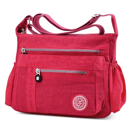 DEEVORCA Umhängetaschen Damen Lässige Messenger Tasche Mode Mehrere Taschen Nylon Wasserdicht Leicht Umhängetasche Täglich Reisen Arbeit Einkaufen Schultertaschen Rot B von DEEVORCA