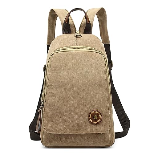 DEEVORCA Vintage Damen Rucksack Mode Lässig Anti-Diebstahl Brusttasche Arbeit Reisen Einkaufen Sport Klein Sling Bag Leinwand Crossbag Schultertasche Multifunktionale Handtaschen Khaki von DEEVORCA