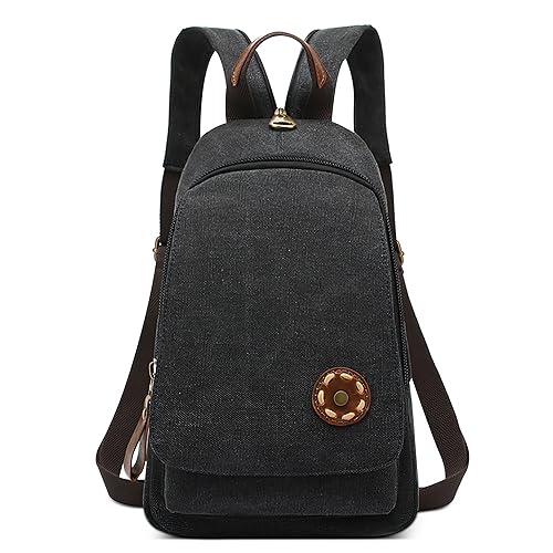 DEEVORCA Vintage Damen Rucksack Mode Lässig Anti-Diebstahl Brusttasche Arbeit Reisen Einkaufen Sport Klein Sling Bag Leinwand Crossbag Schultertasche Multifunktionale Handtaschen Schwarz von DEEVORCA