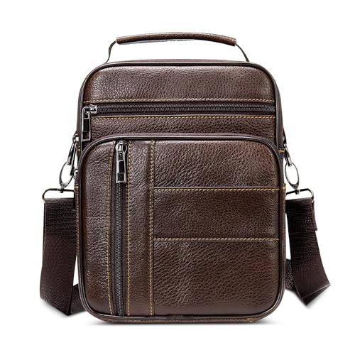 DEEVORCA Vintage Herren Schultertasche Echtes Leder Mode Kuriertasche mit Griff Handtasche für Casual Reise Urlaub Schula Lässig Täglich Leicht Arbeitstasche Männer Umhängetasche Braun A von DEEVORCA