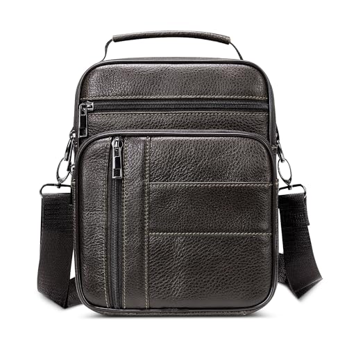 DEEVORCA Vintage Herren Schultertasche Echtes Leder Mode Kuriertasche mit Griff Handtasche für Casual Reise Urlaub Schula Lässig Täglich Leicht Arbeitstasche Männer Umhängetasche Braun von DEEVORCA