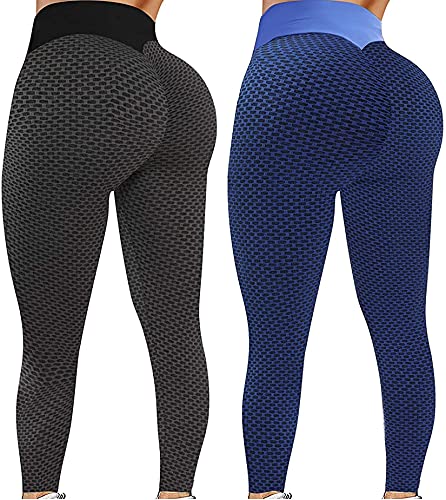 2 Stücke Damen Slim Fit Hohe Taille Booty Lange Yoga Leggings mit Bauchkontrolle Po Lift Anti-Cellulite Sport Leggins Laufhose Fitnesshose Sporthose Tights von DEEWISH