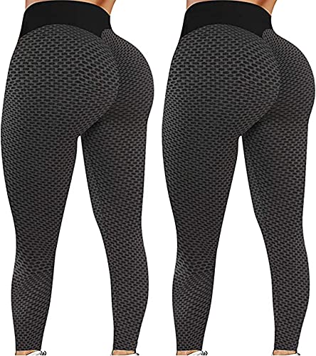 2 Stücke Damen Slim Fit Hohe Taille Booty Lange Yoga Leggings mit Bauchkontrolle Po Lift Anti-Cellulite Sport Leggins Laufhose Fitnesshose Sporthose Tights von DEEWISH