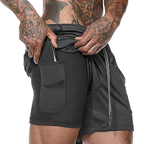 DEEWISH Herren 2 in 1 Shorts Laufshorts Dual Kurze Sporthose Männer Fitness Schnell trocknend Laufhose Sport Hosen Trainingshose Atmungsaktiv mit Handytasche von DEEWISH