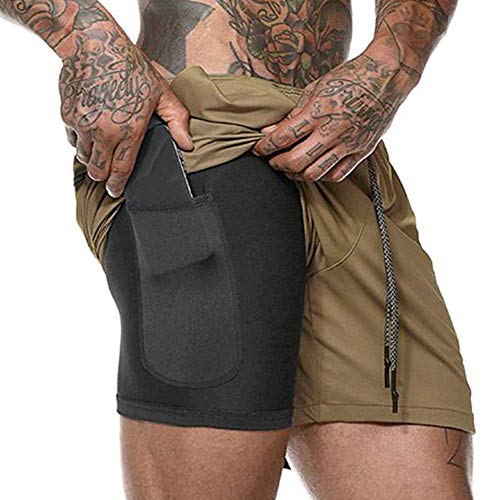 DEEWISH Herren 2 in 1 Shorts Laufshorts Dual Kurze Sporthose Männer Fitness Schnell trocknend Laufhose Sport Hosen Trainingshose Atmungsaktiv mit Handytasche von DEEWISH