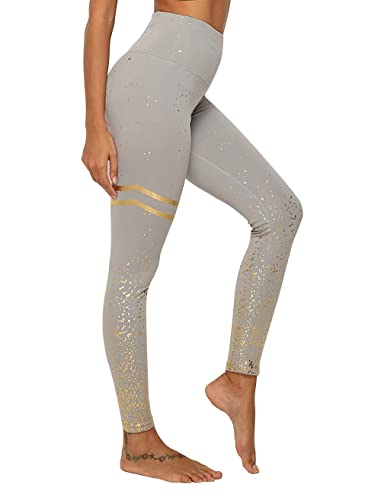 DEEWISH Hosen Damen, Frauen Leggings Hose Yogahose Sport-Leggings Jogginghose | Sport Fitness Workout Leggins | Stretch Yoga Hosen Pants | Sporthose, Grau Gold, L von DEEWISH