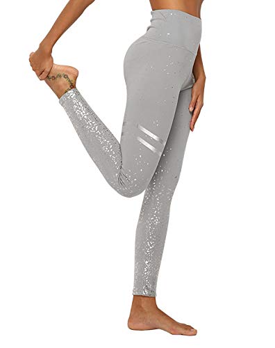 DEEWISH Hosen Damen, Frauen Leggings Hose Yogahose Sport-Leggings Jogginghose | Sport Fitness Workout Leggins | Stretch Yoga Hosen Pants | Sporthose, Grau Silber, L von DEEWISH