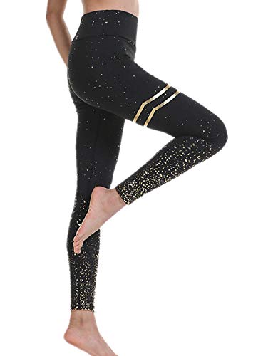 DEEWISH Hosen Damen, Frauen Leggings Hose Yogahose Sport-Leggings Jogginghose | Sport Fitness Workout Leggins | Stretch Yoga Hosen Pants | Sporthose, Schwarzes Gold, L von DEEWISH