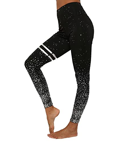 DEEWISH Hosen Damen, Frauen Leggings Hose Yogahose Sport-Leggings Jogginghose | Sport Fitness Workout Leggins | Stretch Yoga Hosen Pants | Sporthose, Schwarzes Silber, L von DEEWISH